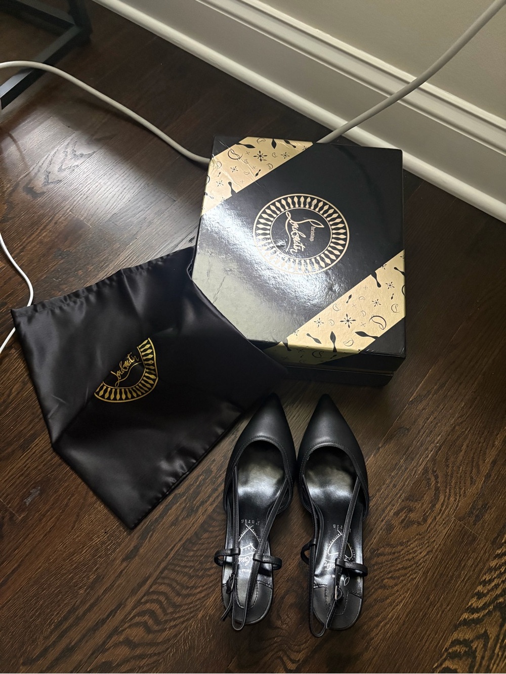 Christian Louboutin Black Leather Pointed Slingback Pumps